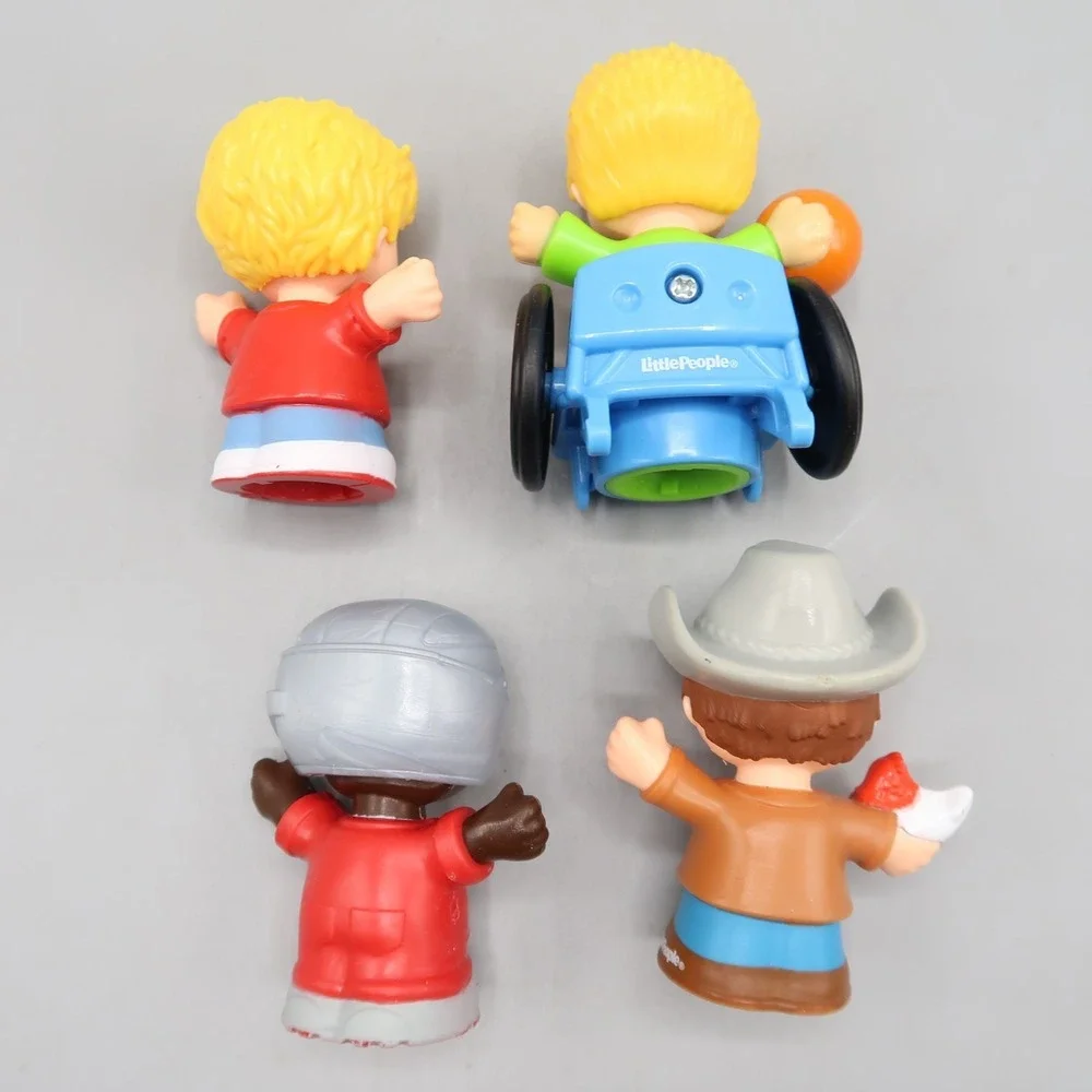 Lot Of 4 Fisher Price Little People‎ Piolet Target Guy Wheelchair Boy Cowboy